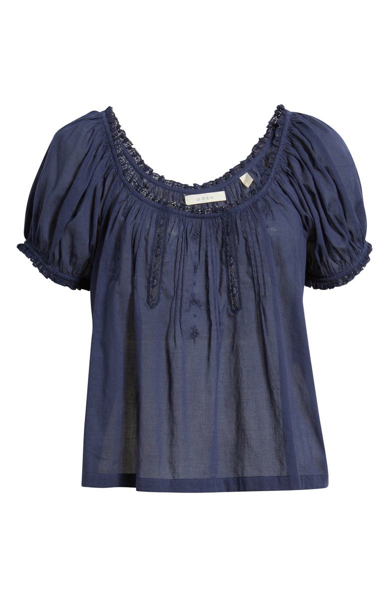 DÔEN Frederica Floral Embroidered Organic Cotton Voile Top, Alternate, color, Adriatic