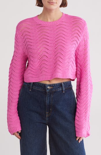 Nyc Knits By The Sweater Dept Pointelle Crop Pullover Sweater In Pink