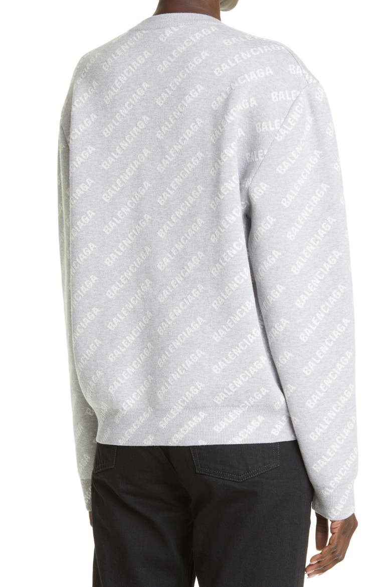 Women's Logo Jacquard Crop Crewneck Cotton & Wool Blend Sweater, Alternate, color, GREY/ BLACK