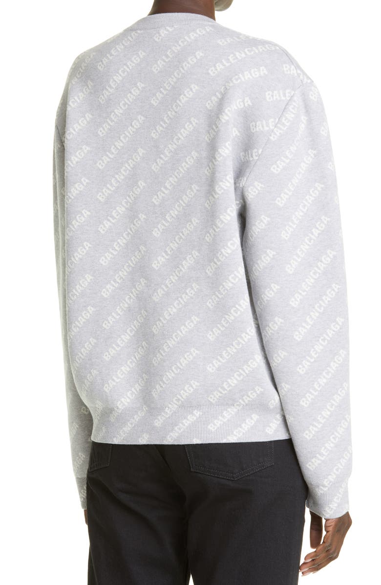 Balenciaga Women's Logo Jacquard Crop Crewneck Cotton & Wool Blend Sweater, Alternate, color, 