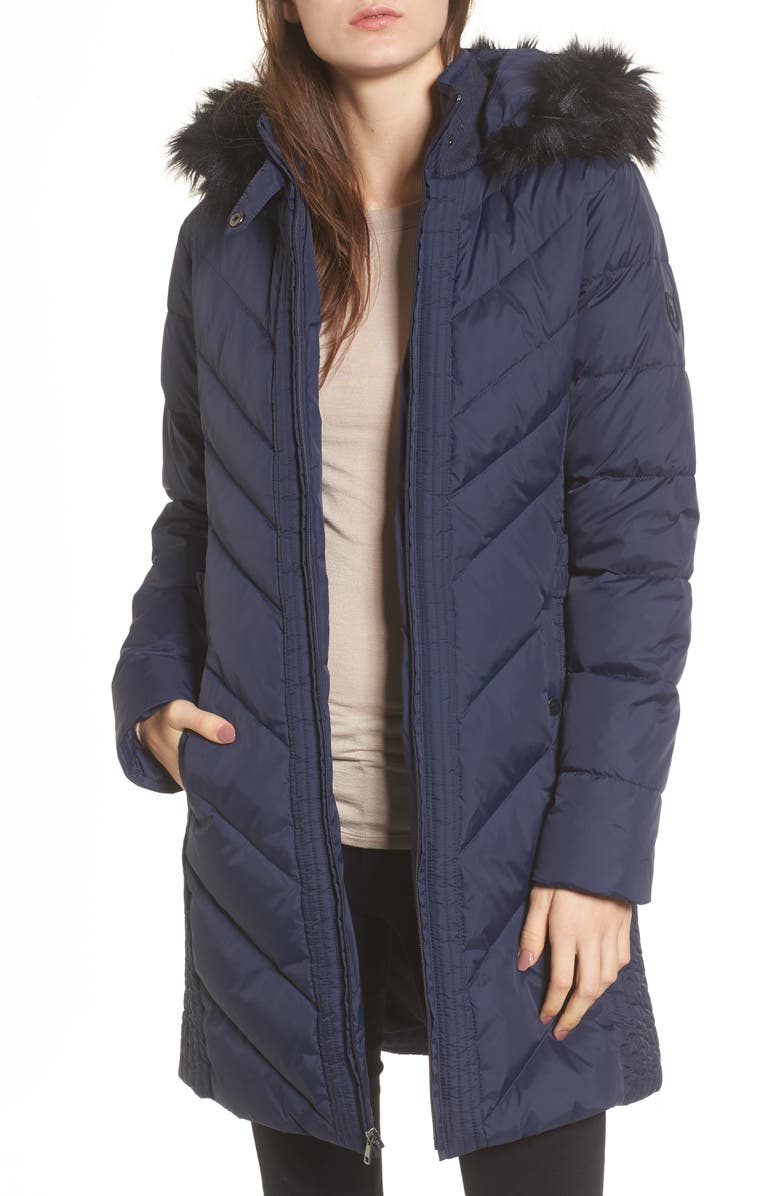 Larry Levine Faux Fur Trim Hooded Jacket, Main, color, 