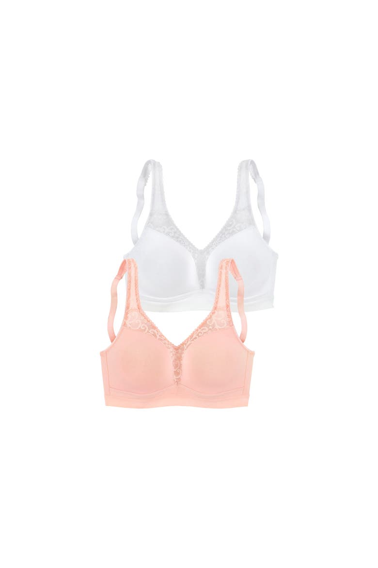 2 Pk Lace Wireless Bras, Alternate, color, Rose & White
