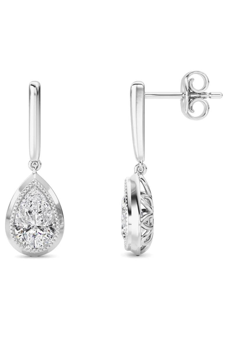 2Ct TW Bezel Solitaire Pear Dangle Earrings Gold Lab Grown 3/4" Tall, Alternate, color, 10k White Gold