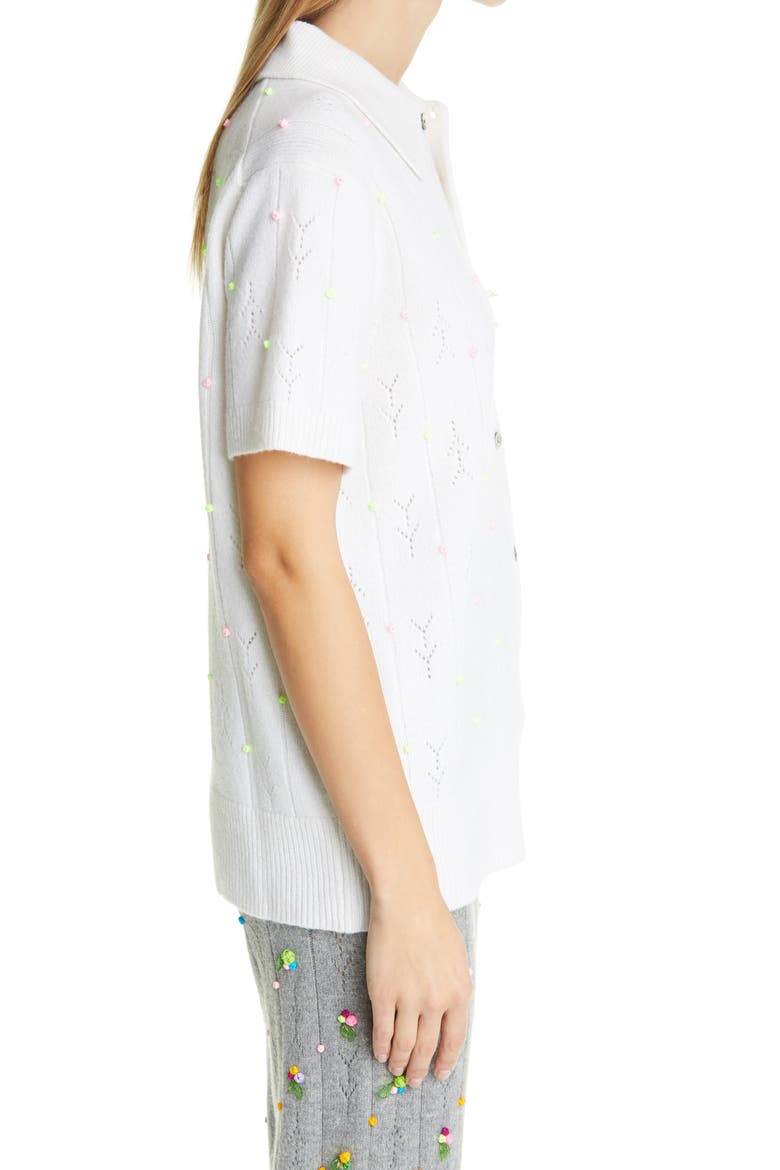 Rosie Oversize Short Sleeve Lambswool Cardigan, Alternate, color, ICE WHITE