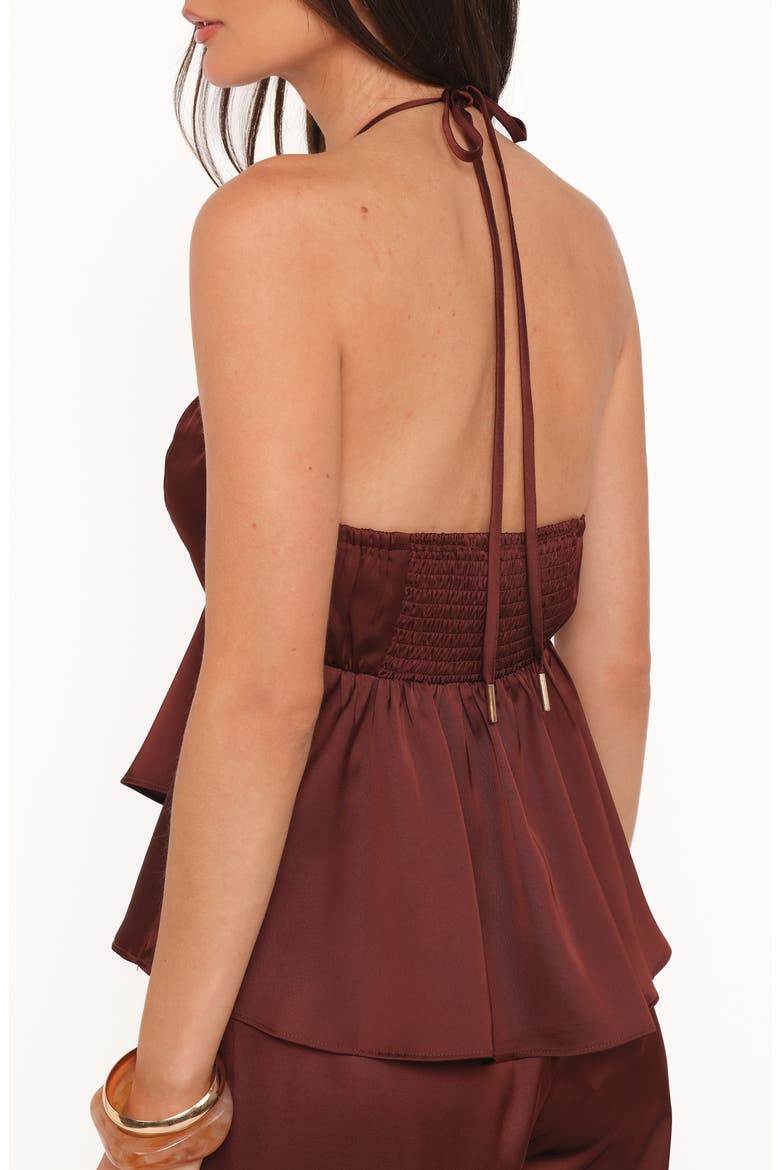 Vita Ruched Peplum Halter Top, Alternate, color, BROWN