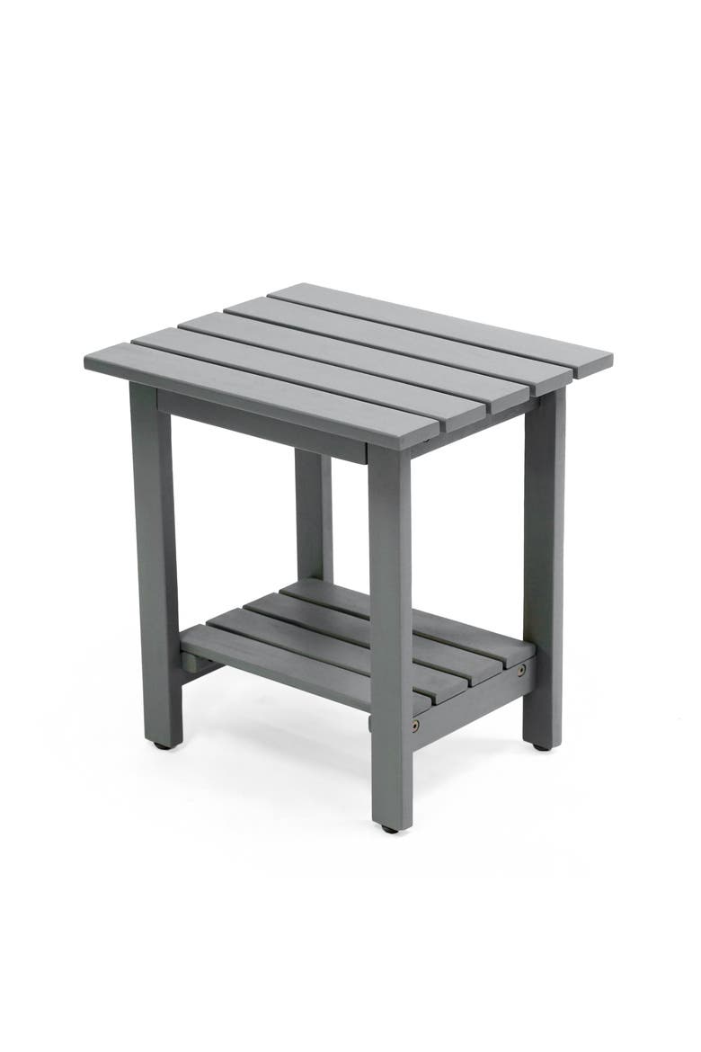 Kellie Modern Wood Outdoor Side Table, 2-Tier Slatted Rectangular Weather-Resistant Patio End Table for Garden, Main, color, Gray