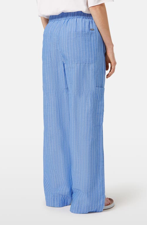 Scotch & Soda Noa High Waist Wide Leg Cotton & Linen Cargo Pants In Blue And White Pin Stripe
