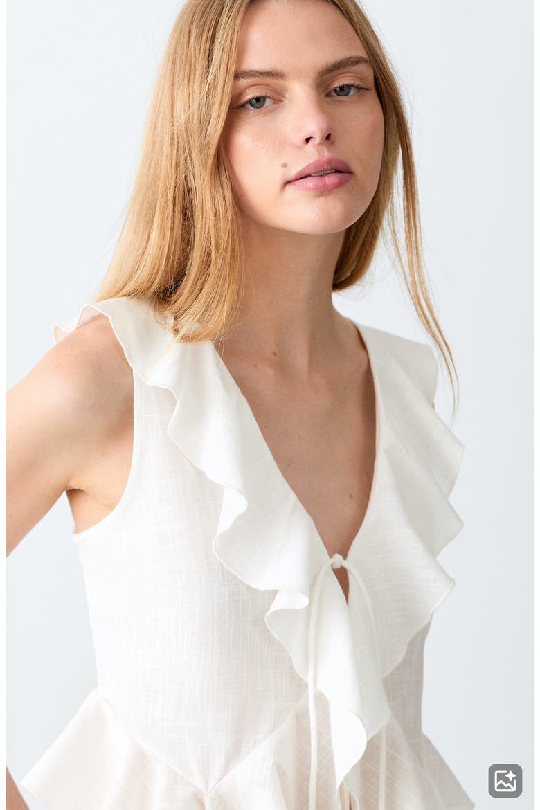 Tie Front Ruffle Top, Alternate, color, OFF WHITE