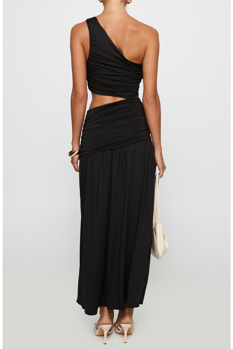 One-Shoulder Cutout Detail Maxi Dress, Alternate, color, BLACK