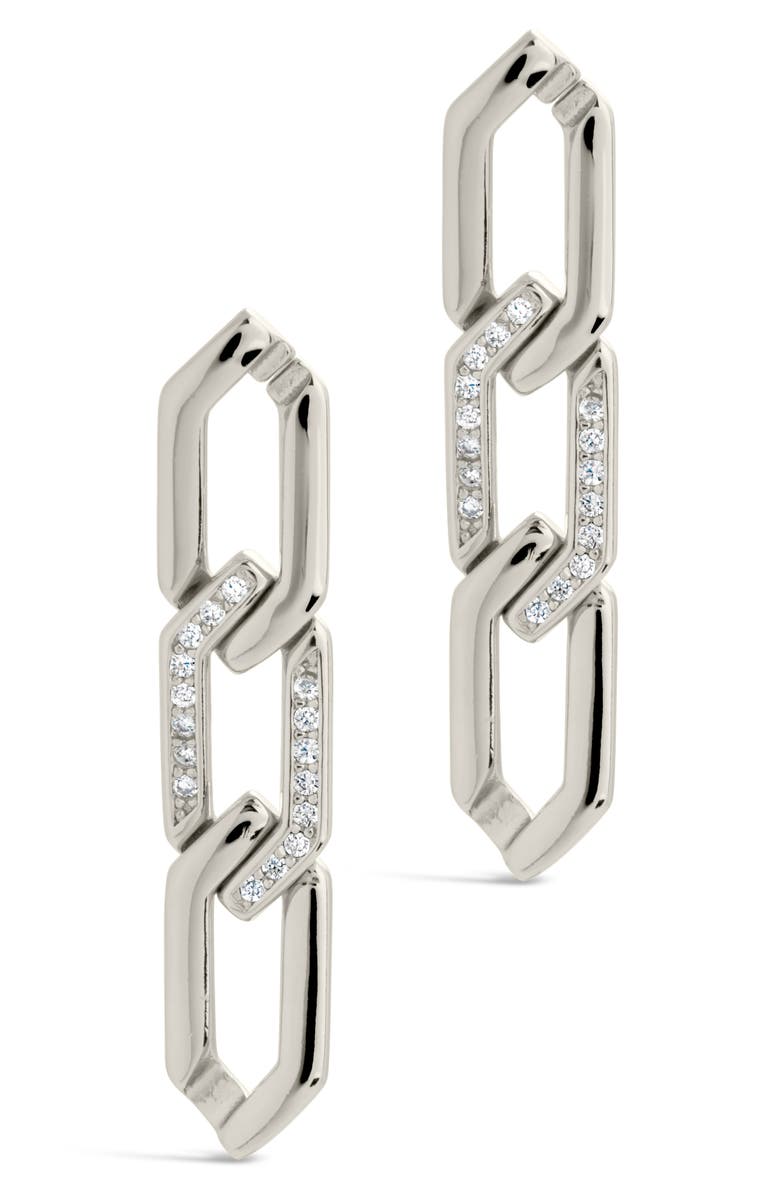 Sterling Forever Kinslee CZ Linear Drop Earrings, Main, color, Silver