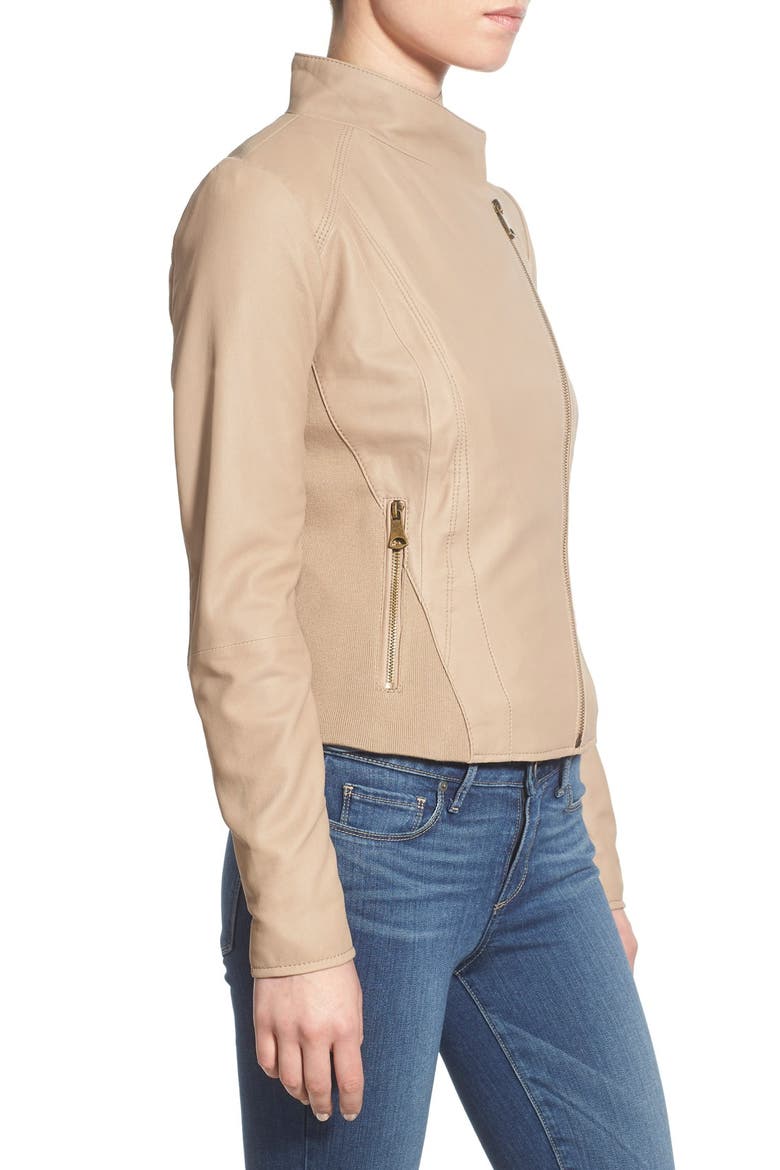 Marc New York by Andrew Marc Felix Stand Collar Leather Jacket, Alternate, color, KHAKI
