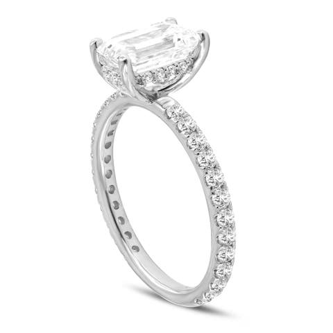 Zina 14K Gold Emerald Cut Hidden Halo Lab Grown Diamond Engagement Ring - 2.5 Ct