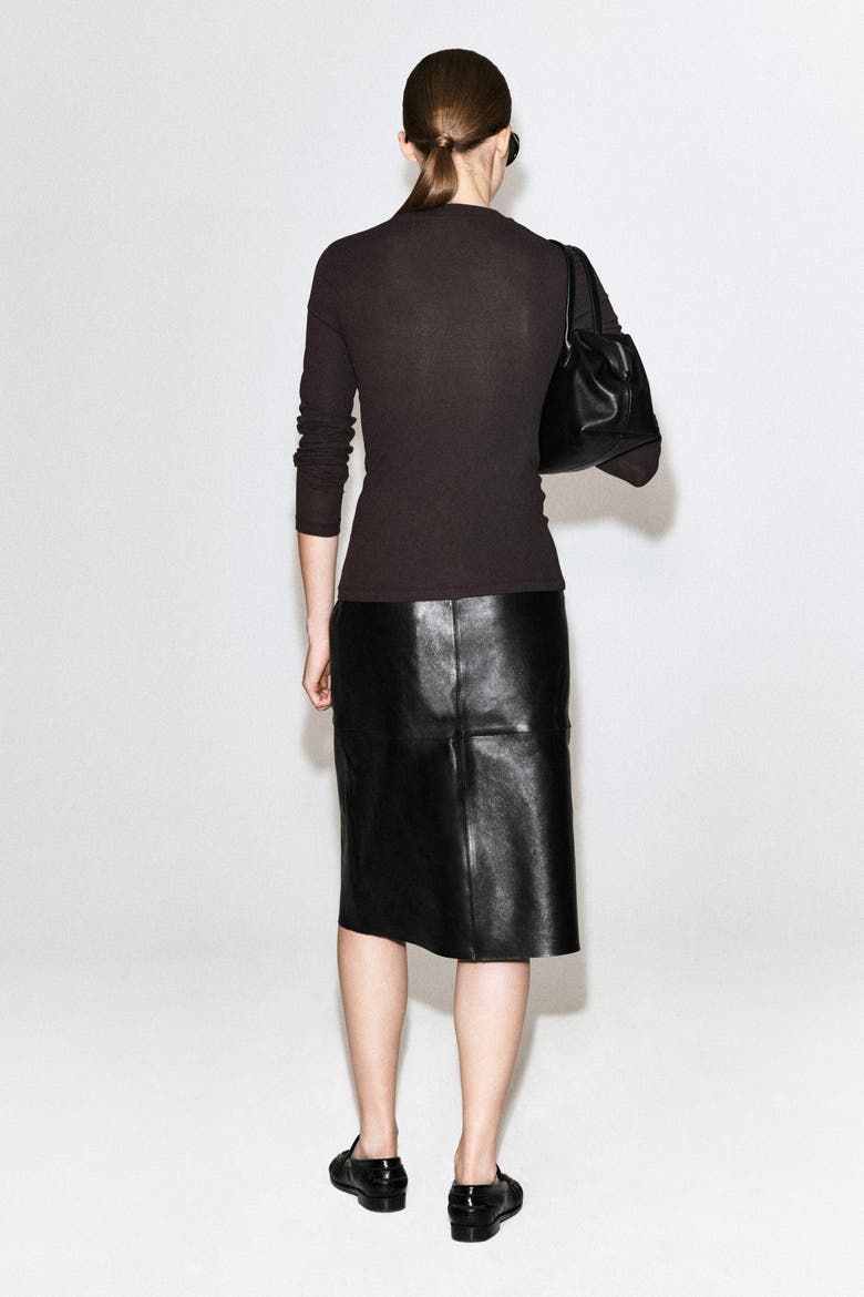 Crepe-Jersey Long-Sleeved T-Shirt, Alternate, color, BROWN