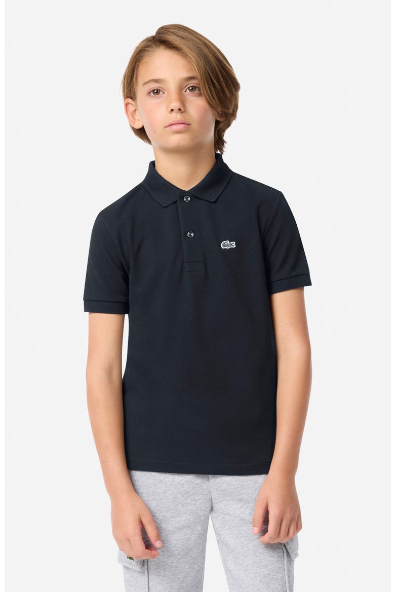 Kids' Solid Cotton Piqué Polo, Alternate, color, NOIR