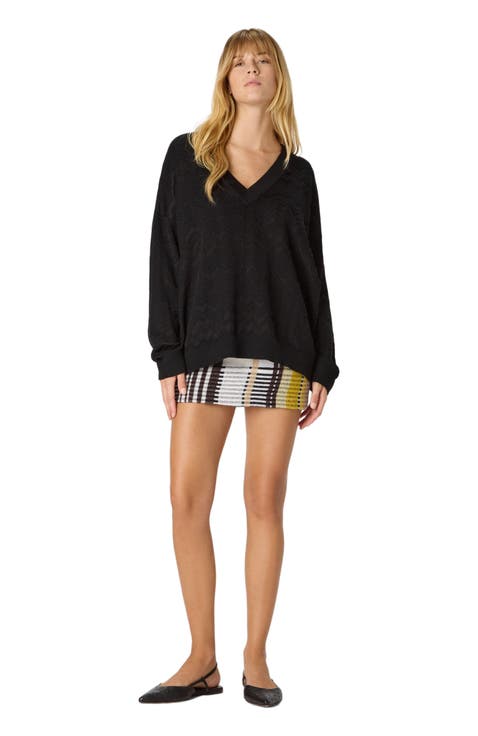 Oversized V-neck Sweater In Chevron Pattern