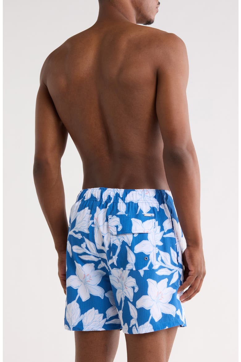 Floral Seersucker Volley Swim Trunks, Alternate, color, NAVY
