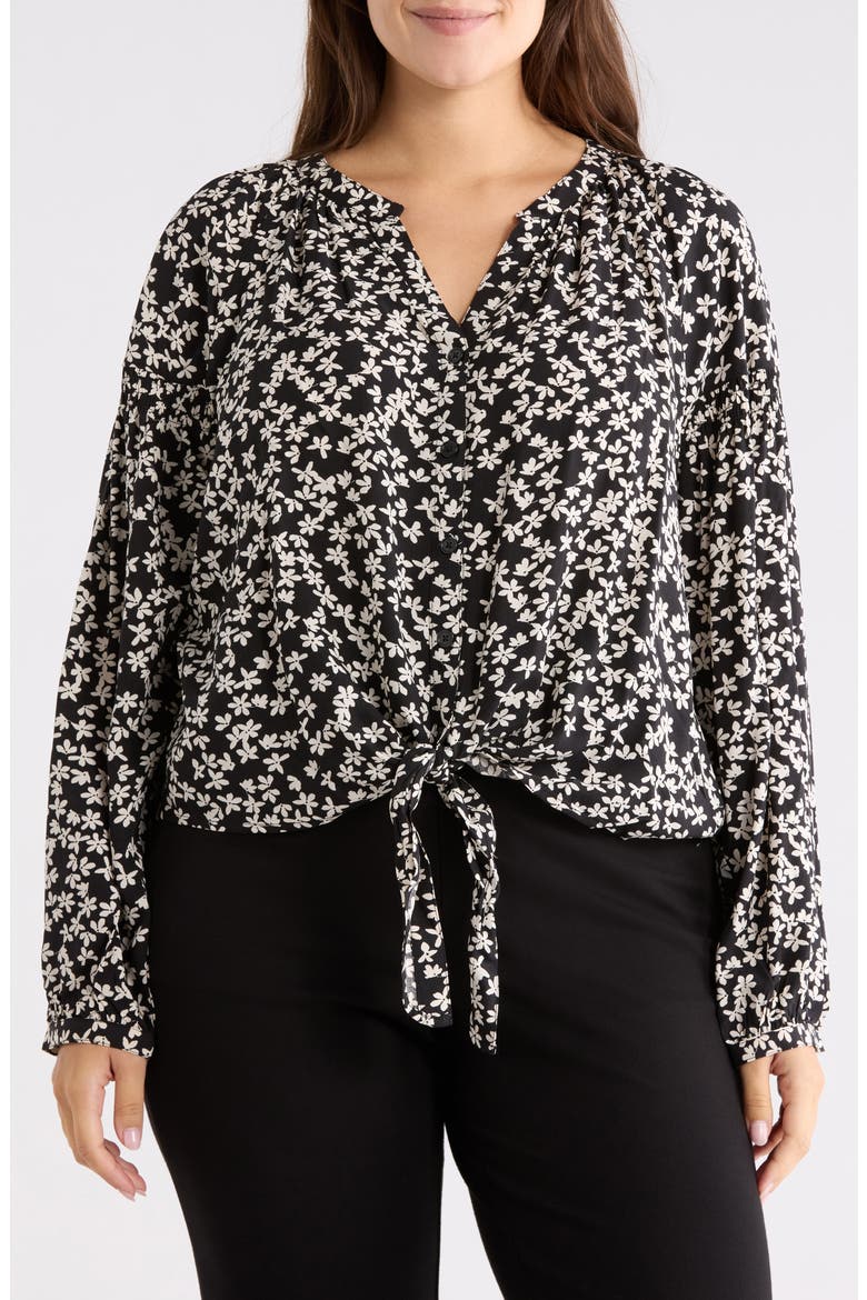 Tie Front Top, Main, color, PRIMROSE BLACK/ IVORY