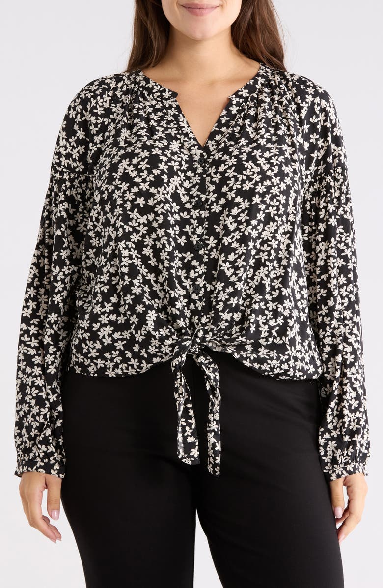 Sanctuary Tie Front Top, Main, color, Primrose Black/ Ivory