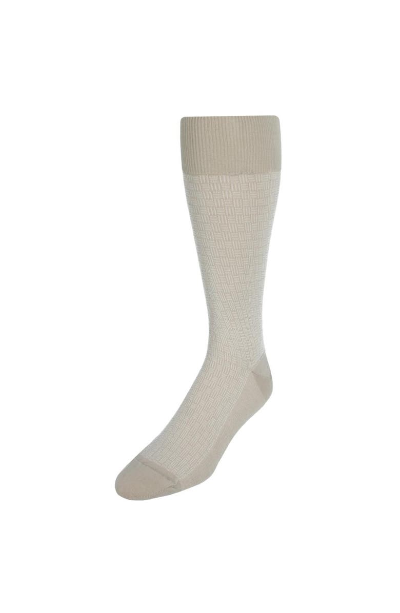 Trafalgar Horatio Cross Hatch Design Mid-Calf Mercerized Cotton Socks, Main, color, Tan With White
