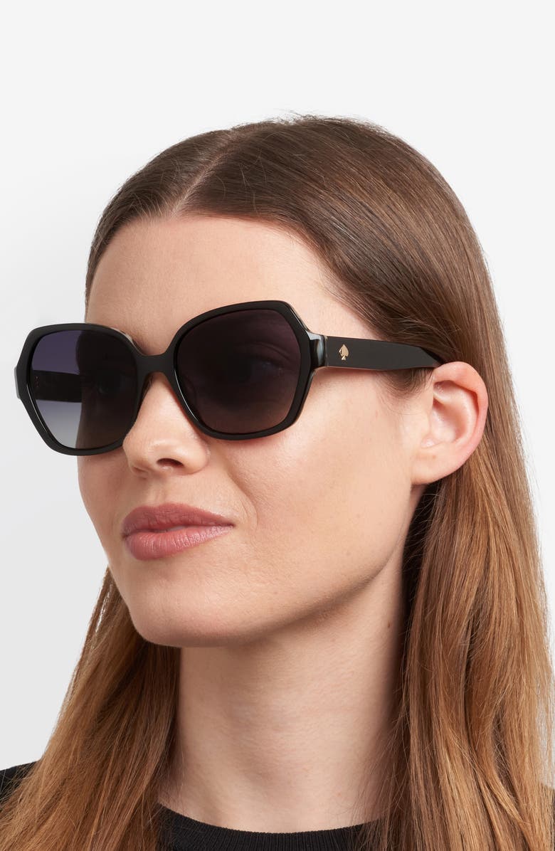 Kate Spade New York layne 57mm geometric square sunglasses, Alternate, color, Black White Havana/ Dark Grey