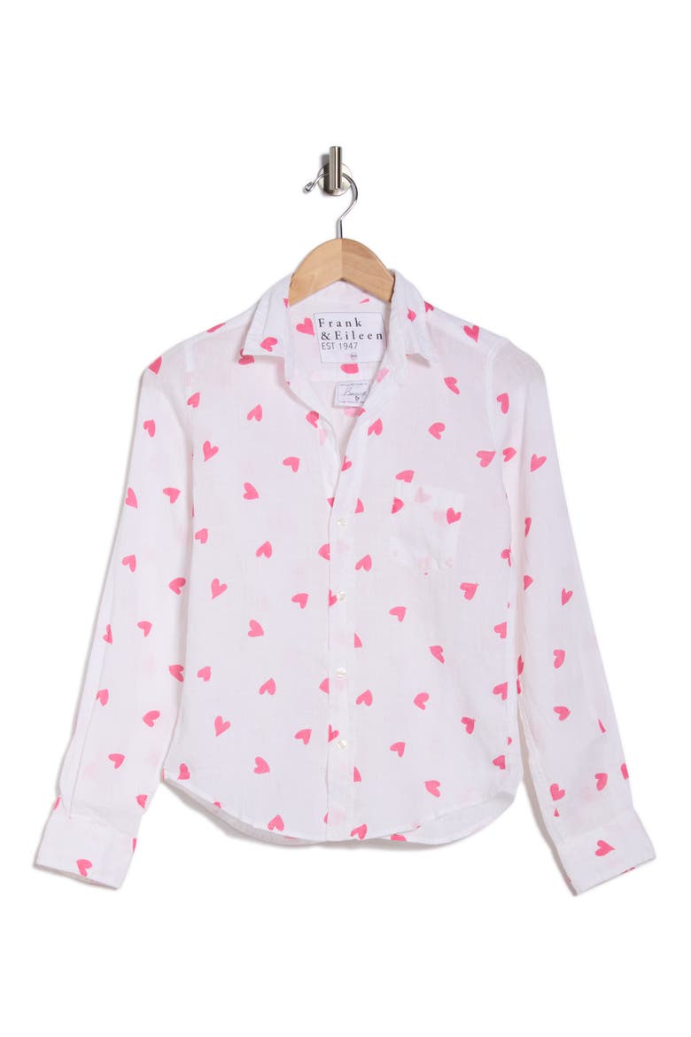 Tailored Button-Up Shirt, Alternate, color, PINK MESSY HEARTS