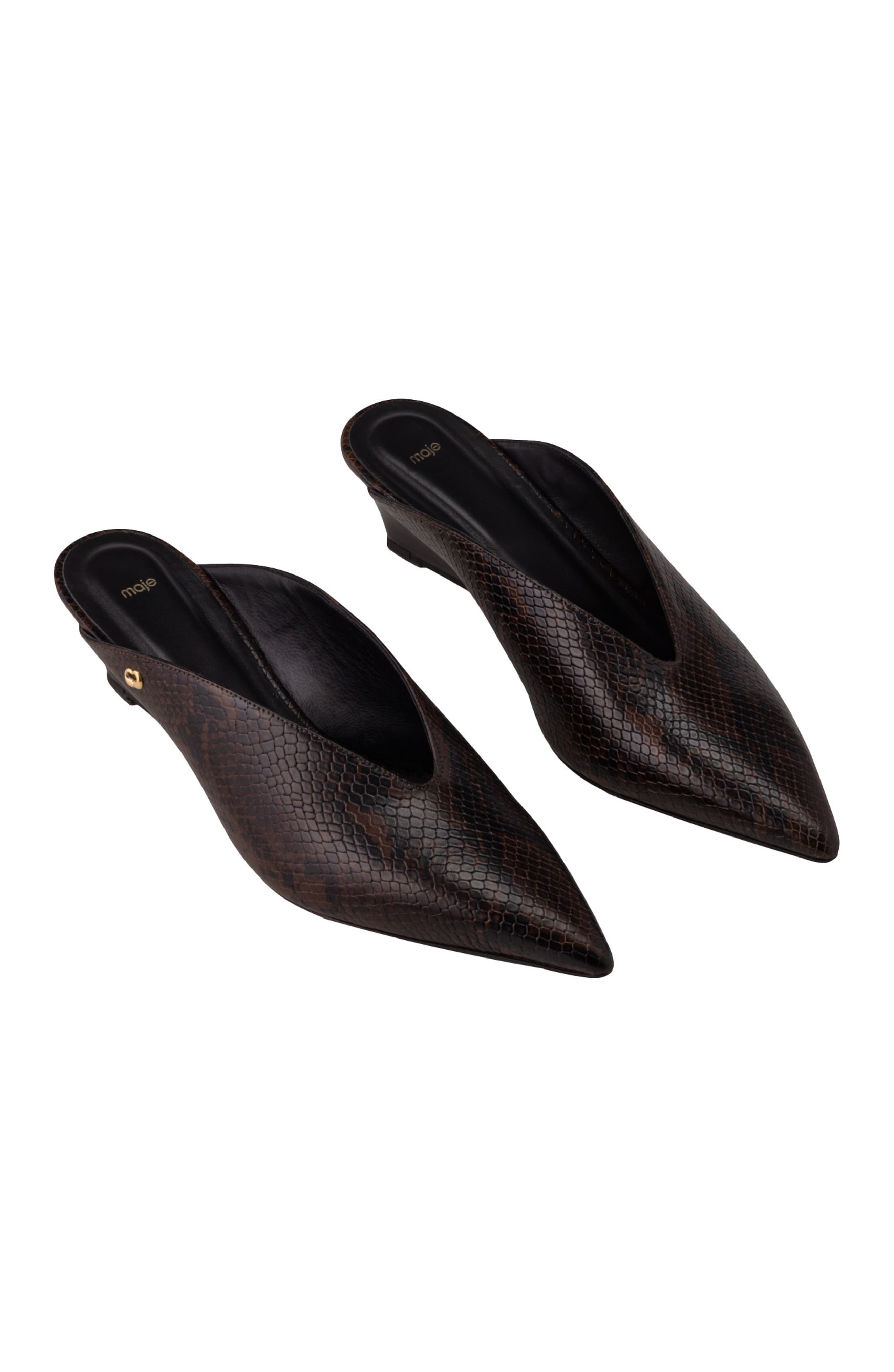 Embossed leather wedge mules, Alternate, color, Brown snake print