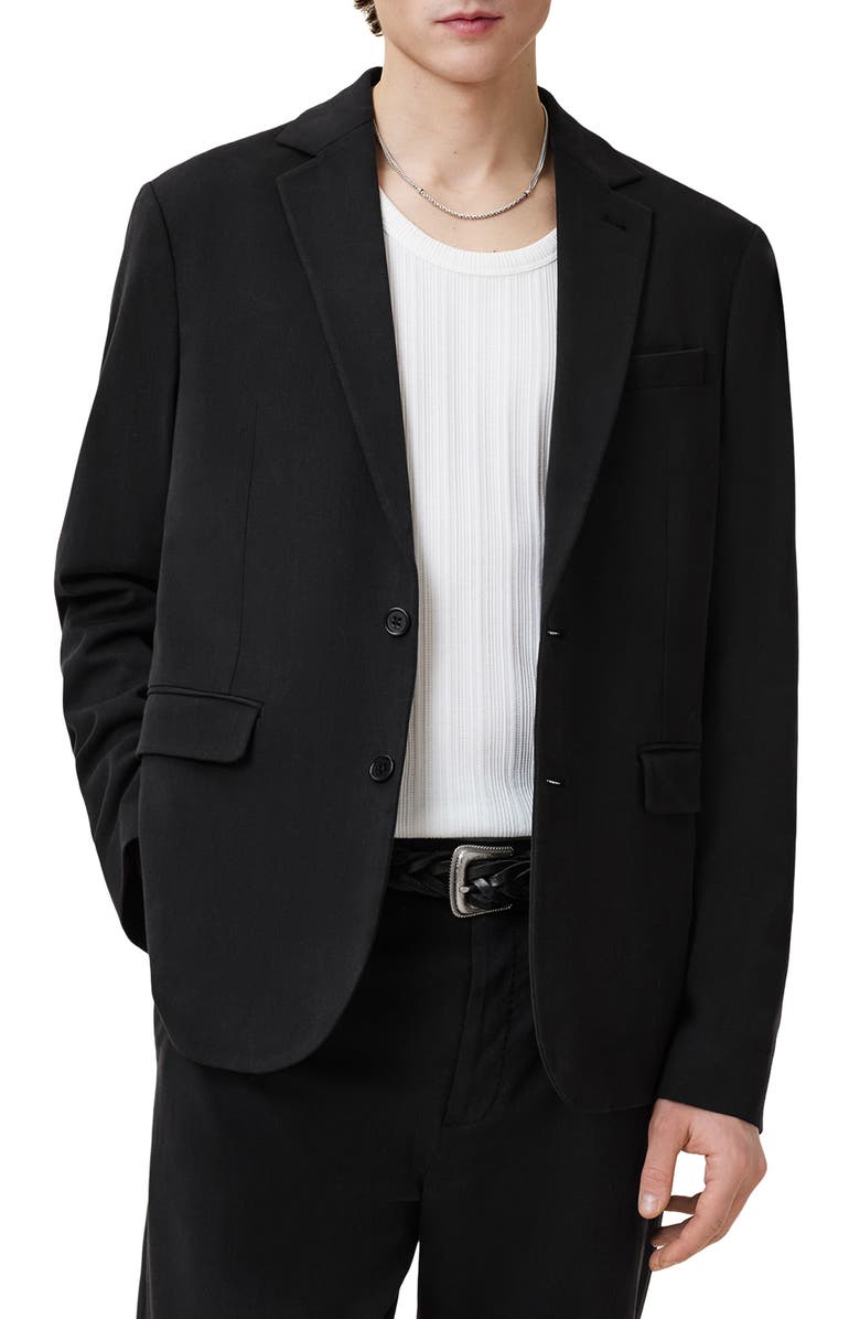 AllSaints Bay Solid Stretch Cotton Blend Sport Coat, Main, color, Black