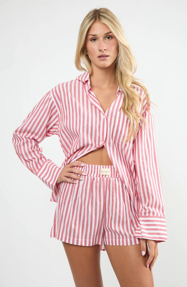 Viens Avec Moi The Summer Cotton Boyfriend Shirt, Alternate, color, Red