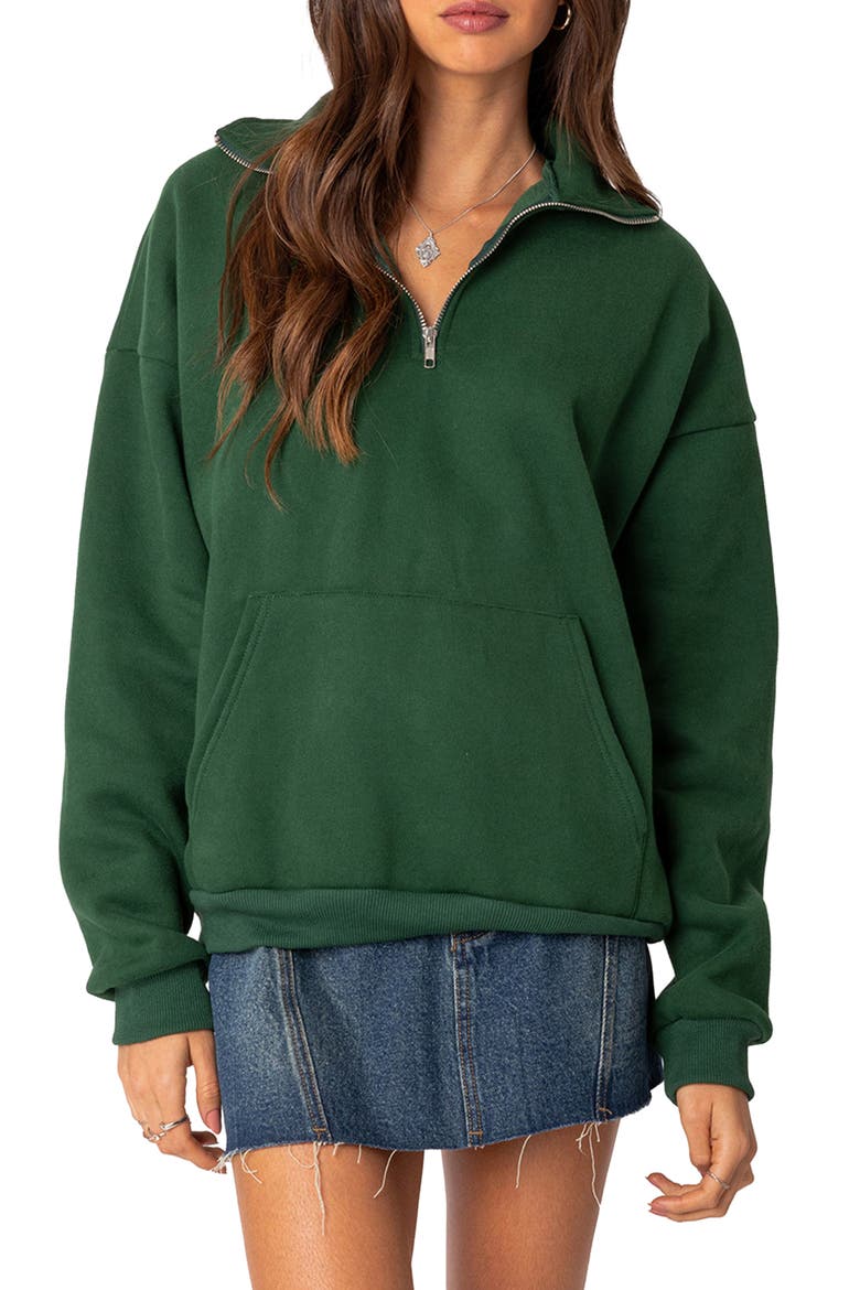 Oversize Quarter Zip Sweatshirt, Main, color, GREEN
