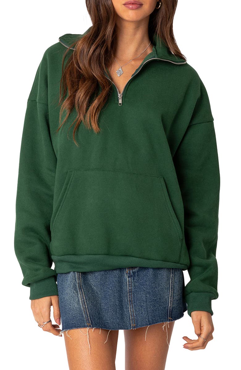 EDIKTED Oversize Quarter Zip Sweatshirt, Main, color, Green