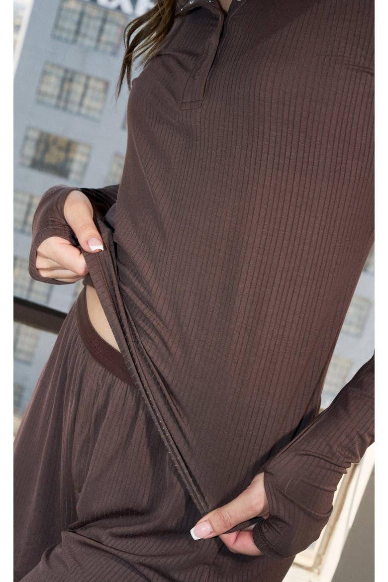 Float Rib Henley Top, Alternate, color, Cocoa
