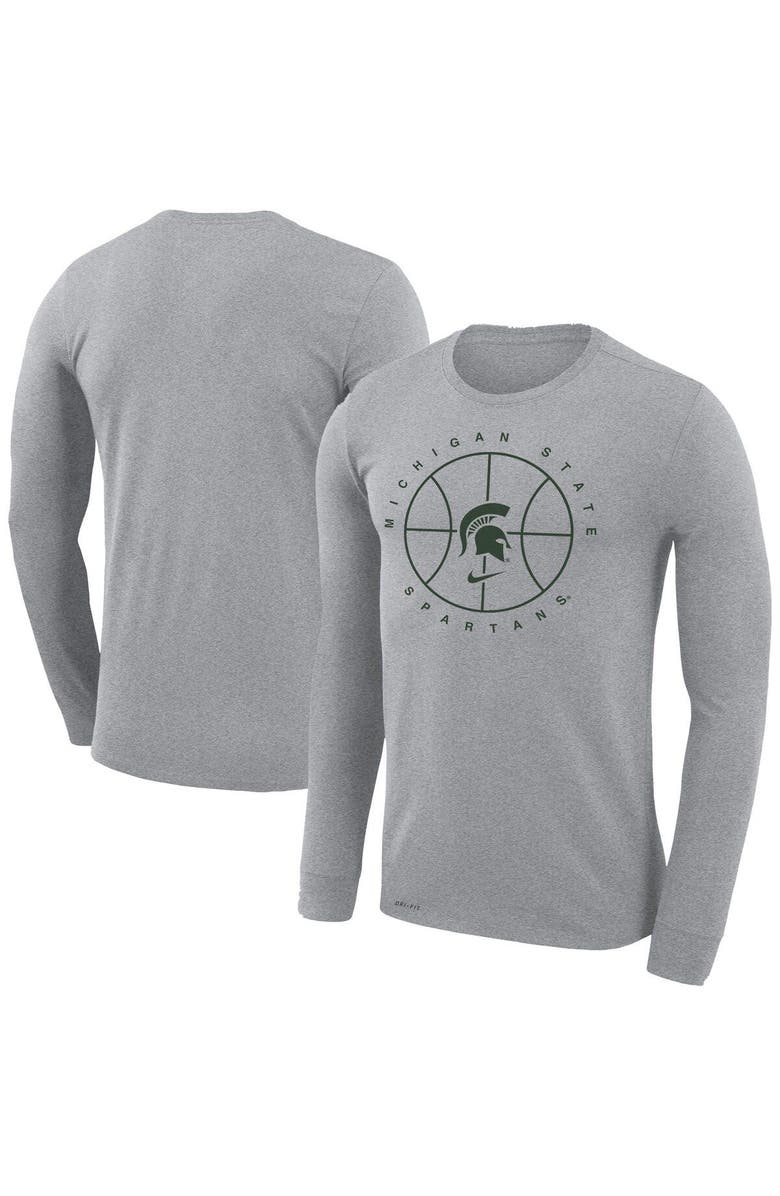 Nike Men's Nike Heathered Gray Michigan State Spartans Basketball Icon Legend Performance Long Sleeve T-Shirt, Main, color,