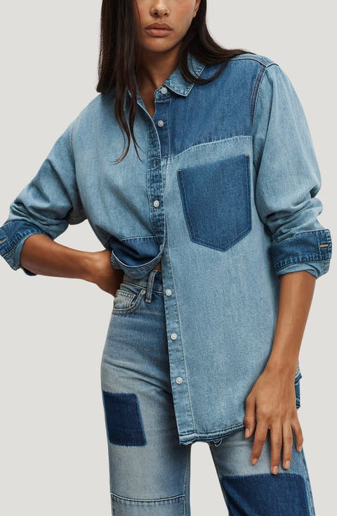 Dalma Colorblock Denim Button-Up Shirt