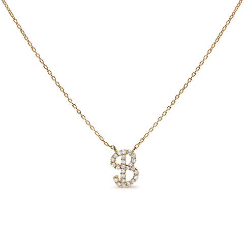 10K Gold Diamond Accent  A-Z Initial Script Style Pendant Necklace