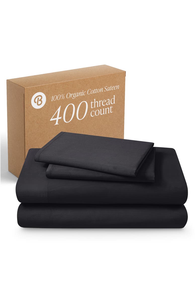 400 Thread Count Organic Cotton Sateen Sheet Set - Split Head King, Main, color, Black