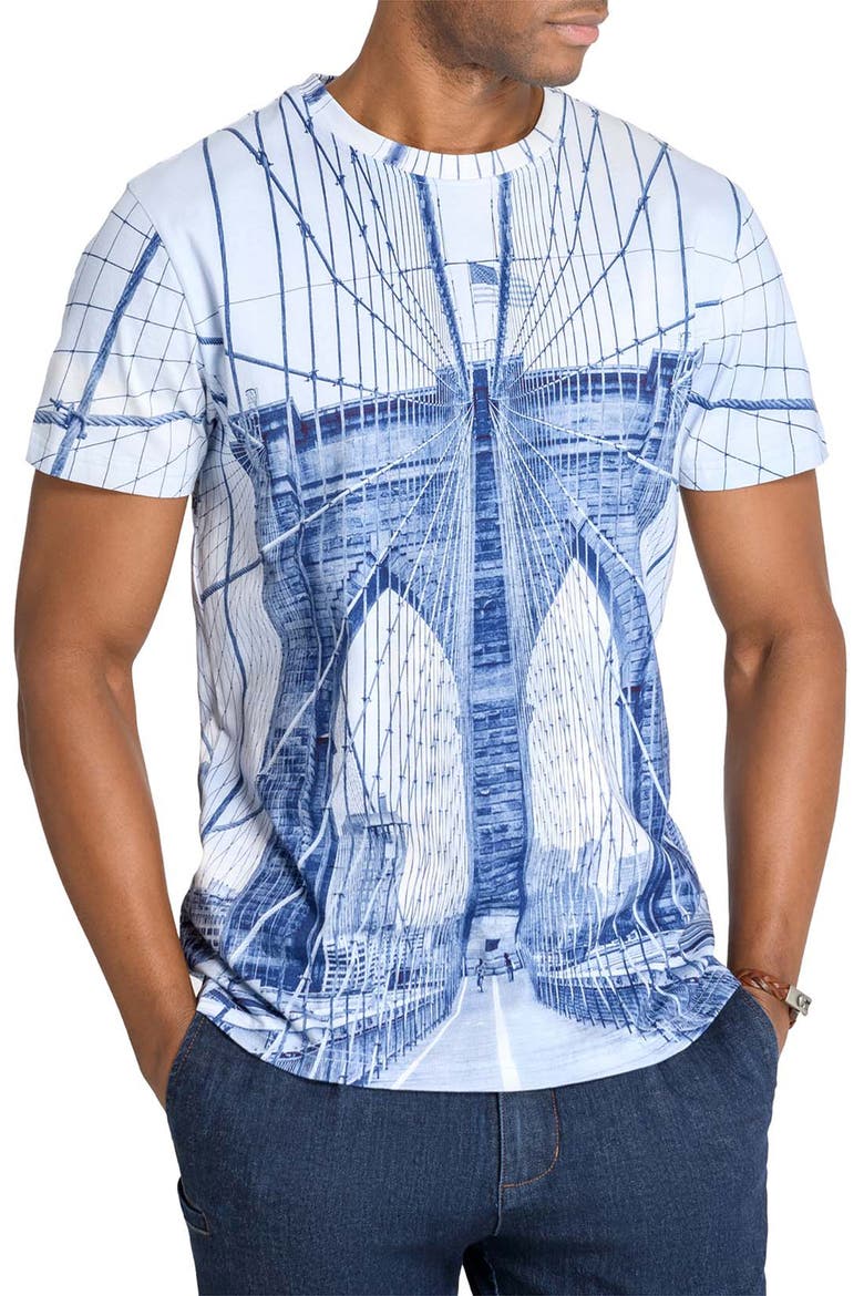 Slim Fit Brooklyn Bridge Crew T-Shirt, Main, color, BLUE