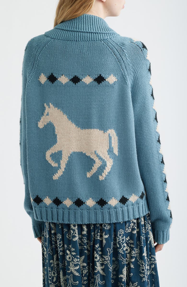 THE GREAT. Stable Lodge Jacquard Cardigan, Alternate, color, Blue Bell