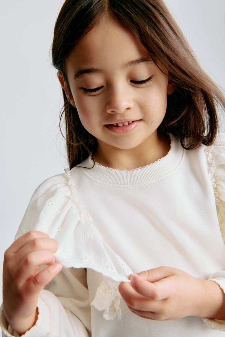 Frill-trimmed Sweatshirt, Alternate, color, White