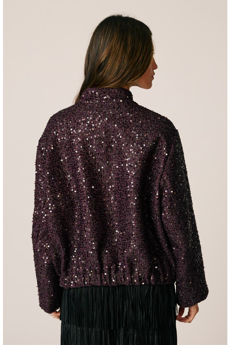 Sequin Bomber Jacket, Alternate, color, Aubergine