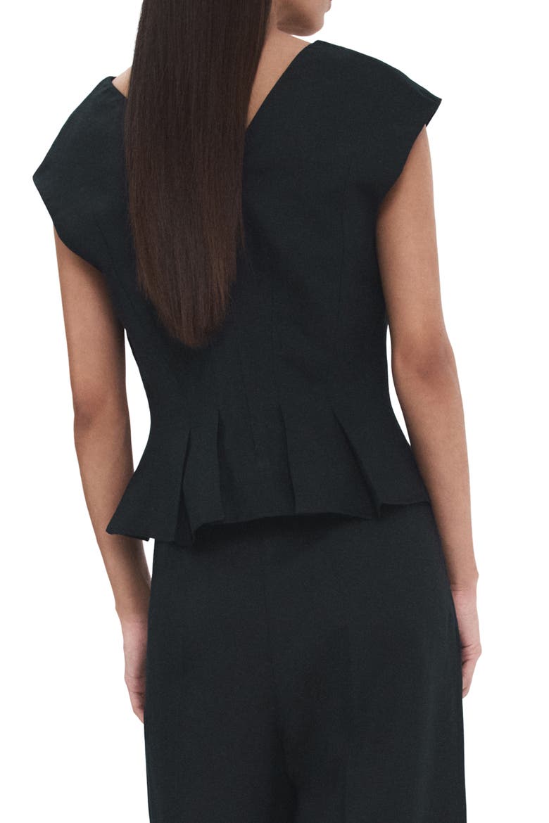 Pleated Peplum Linen Blend Top, Alternate, color, NAVY