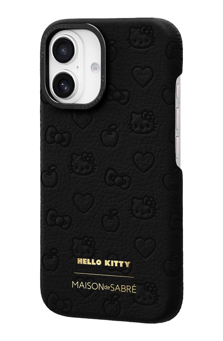 MAISON de SABRÉ Leather Phone Case, Alternate, color, Black Caviar (Hello Kitty)