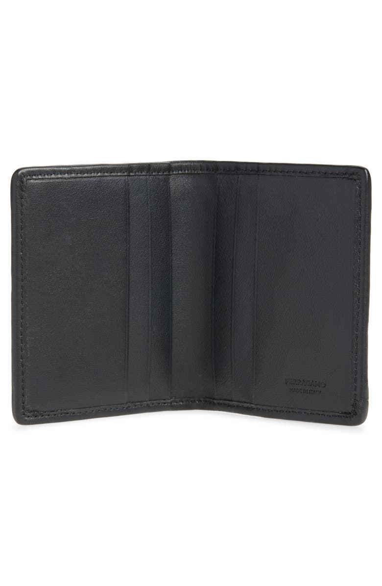 FERRAGAMO Gancio Woven Leather Bifold Card Holder, Alternate, color, T.moro/ Nero