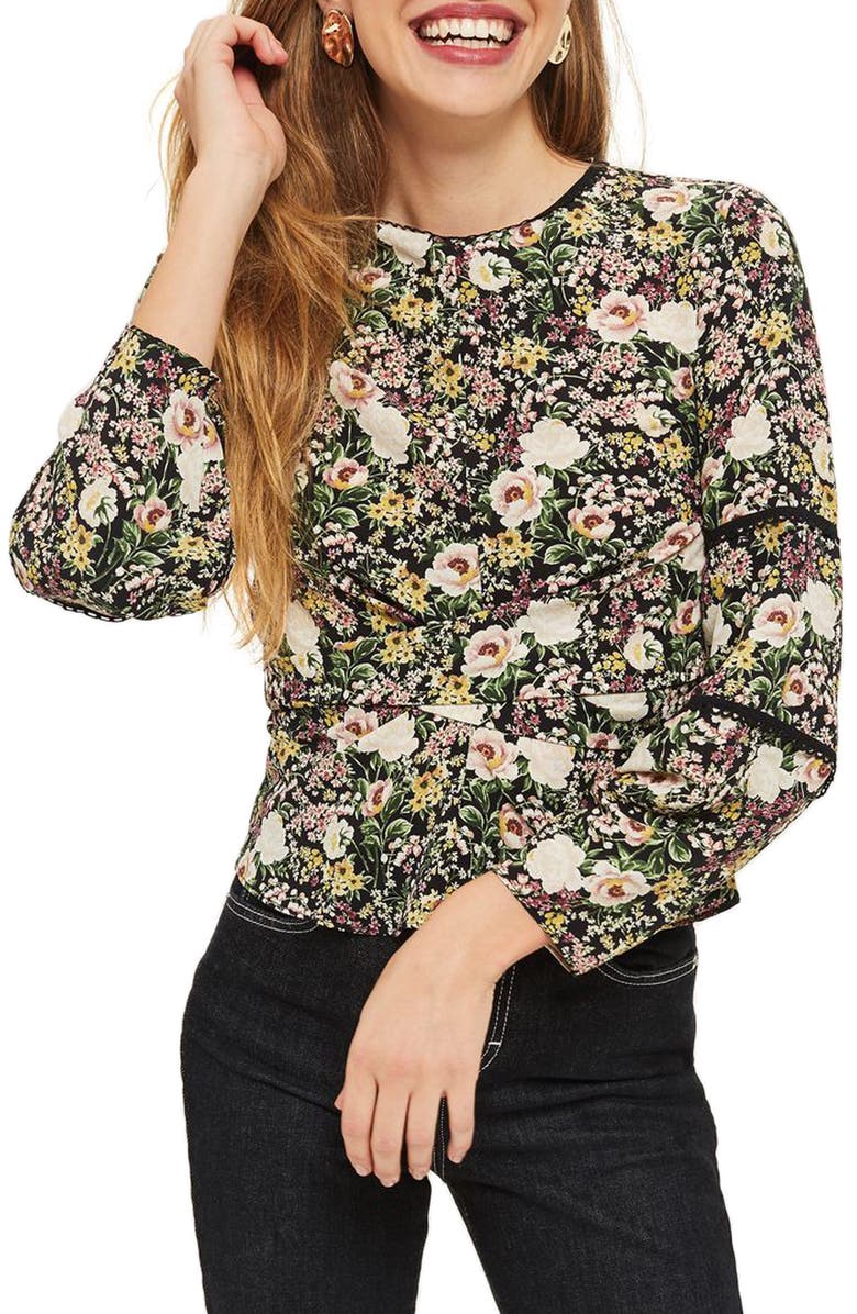Topshop Floral Twist Wrap Blouse, Main, color,