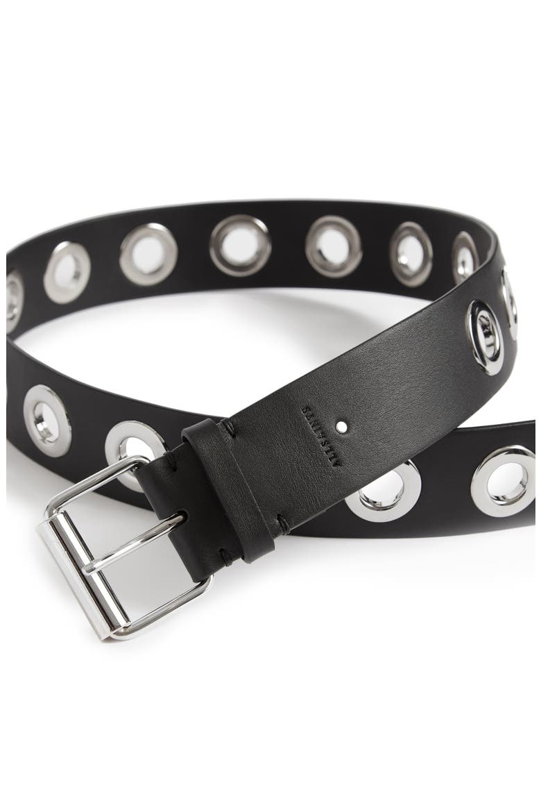 Large Grommet Leather Belt, Alternate, color, BLACK/ SHINY NICKEL