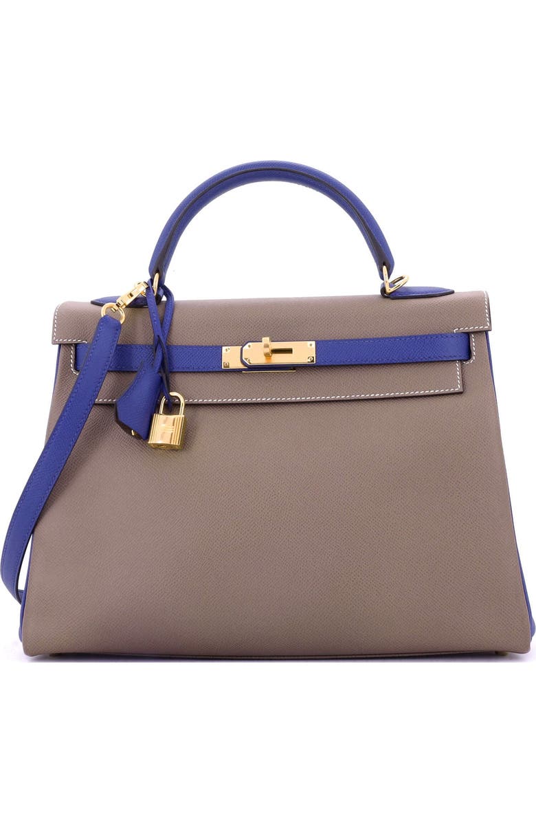 Pre-Owned Hermes Kelly Handbag Bicolor Epsom with Gold Hardware 32, Main, color, Etoupe/Bleu Electrique