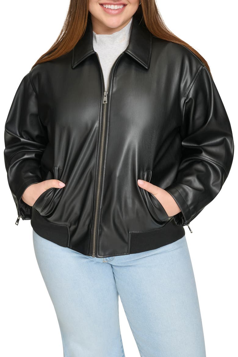 Faux Leather Jacket, Main, color, BLACK