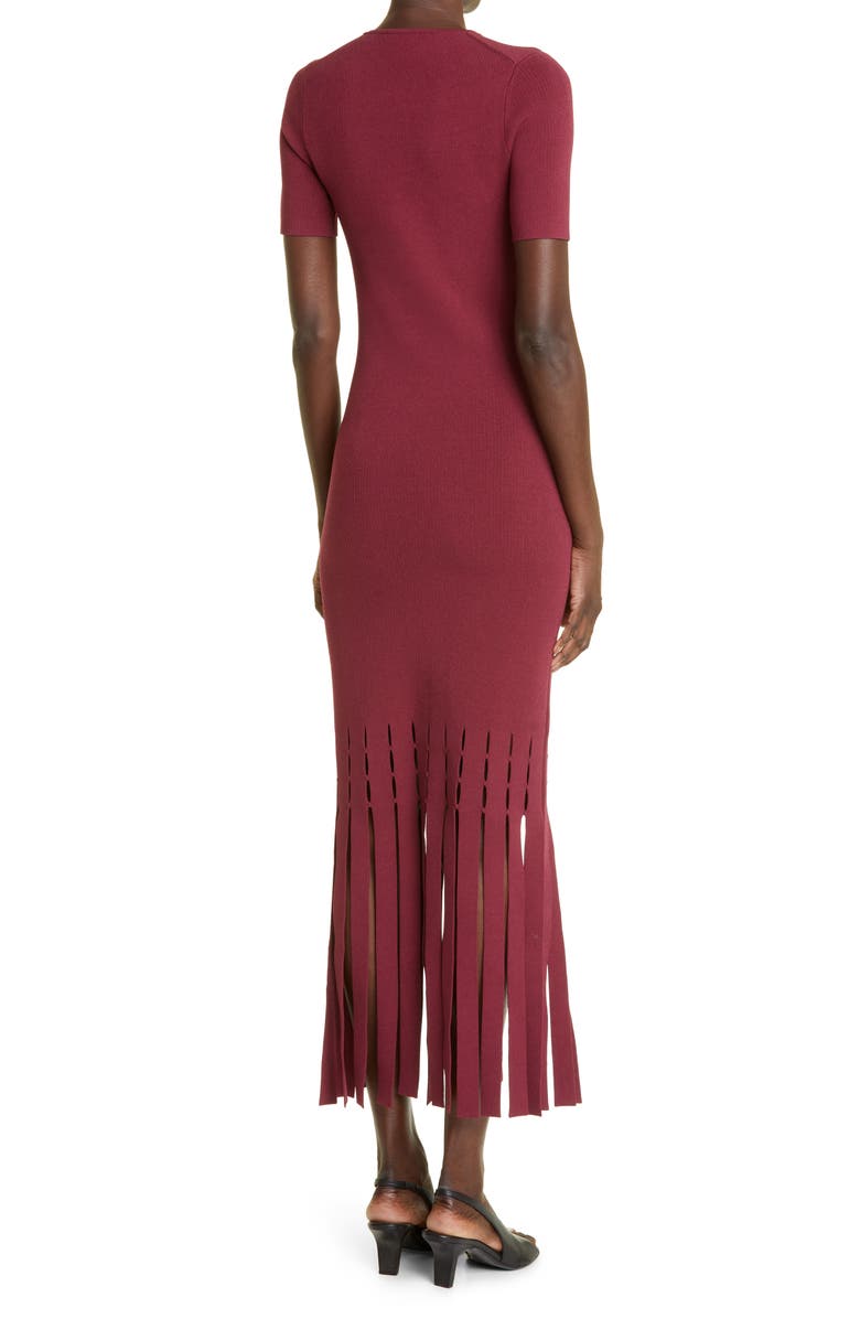 ST. JOHN Eyelet Fringe Panel Short Sleeve Knit Dress, Alternate, color,