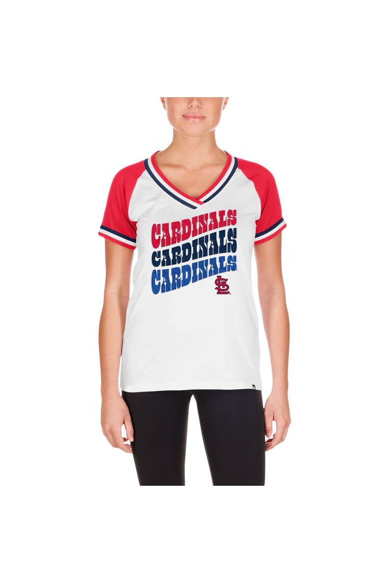 Women's New Era White St. Louis Cardinals Jersey Double Binding Raglan V-Neck T-Shirt, Alternate, color, White