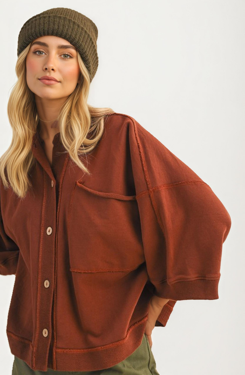 Knit and Lounge Oversized Button-Up Relaxed Fit Shirt Jacket, Alternate, color,
