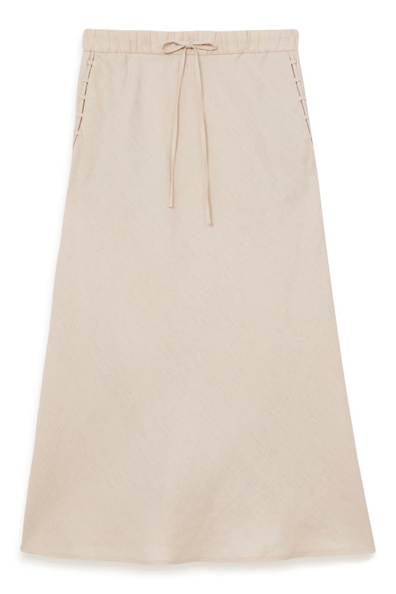 Roxi Drawstring Waist Linen Midi Skirt, Alternate, color, NEUTRAL